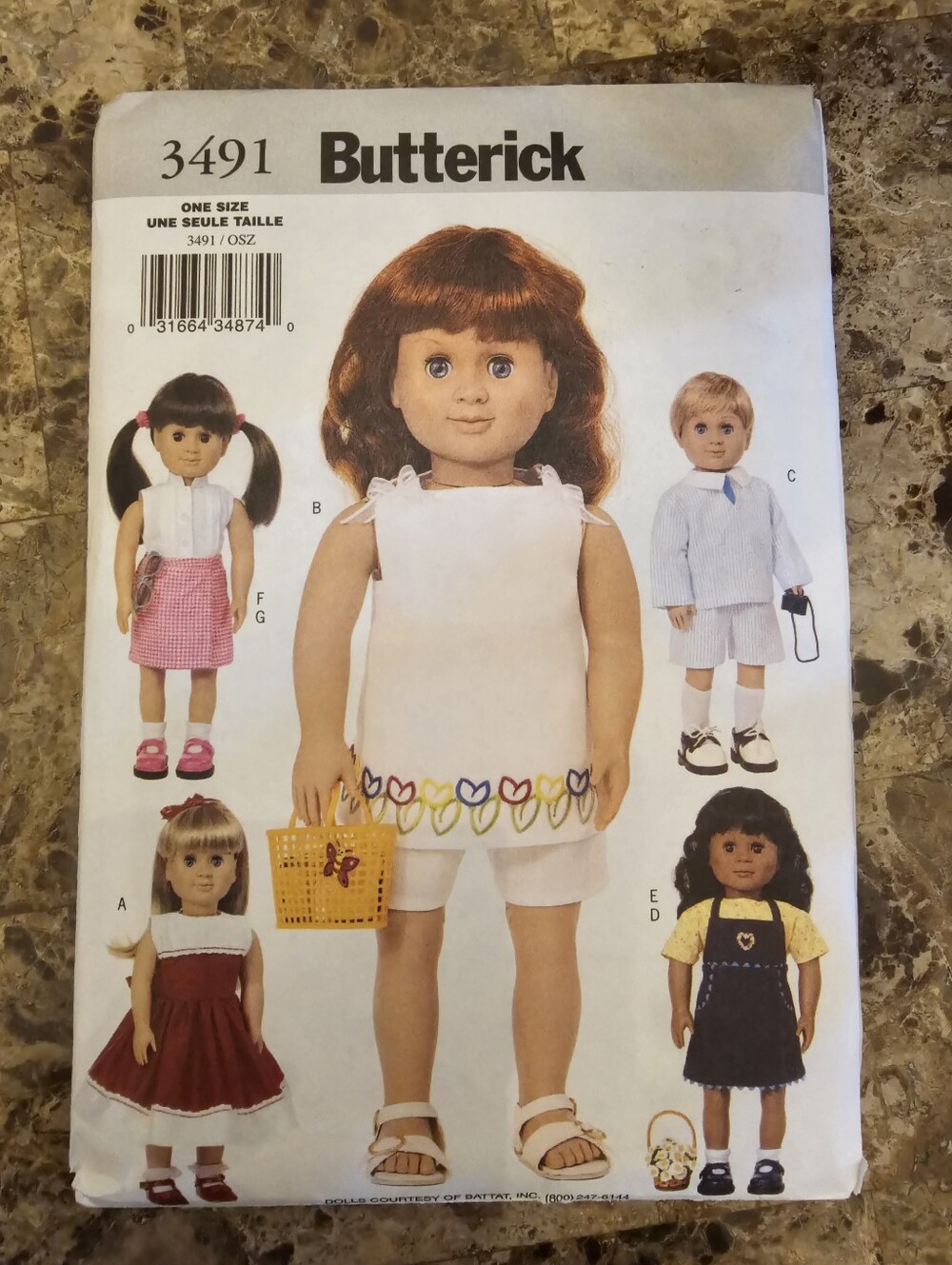 UNCUT Butterick Pattern 3491 Doll Clothes For 18" Dolls New Old Stock